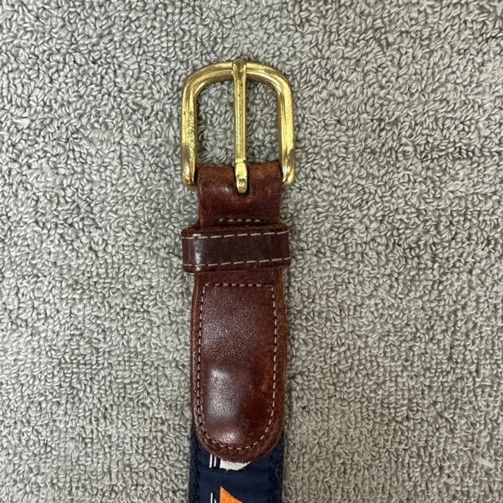 Preston Made in New England Mens 38 Sailboat Surcingle Belt Navy Leather Brass